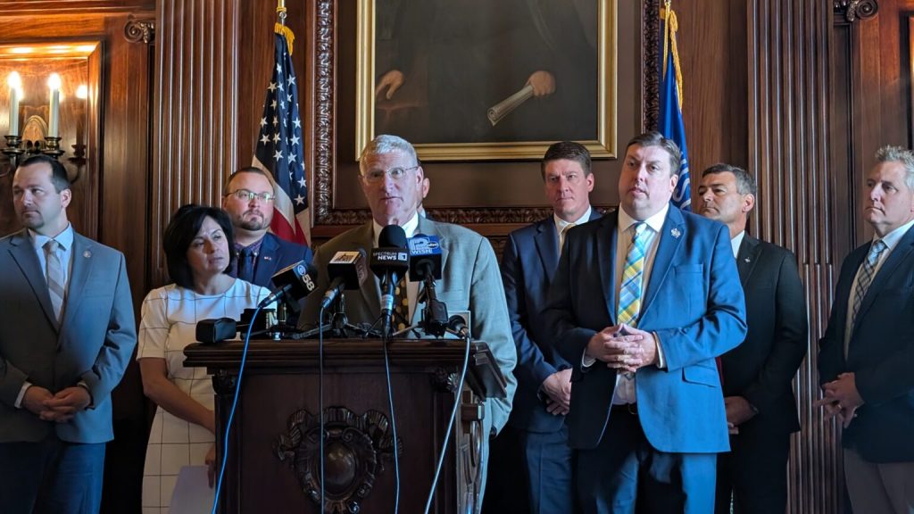 “This budget has involved an awful lot of compromise, both between the houses as well as with the governor’s office,” Joint Finance Committee Co-chair Sen. Howard Marklein (R-Spring Green) said at a press conference ahead of the meeting. “A budget is a compromise and this budget is certainly one of those.” (Photo by Baylor Spears/Wisconsin Examiner)