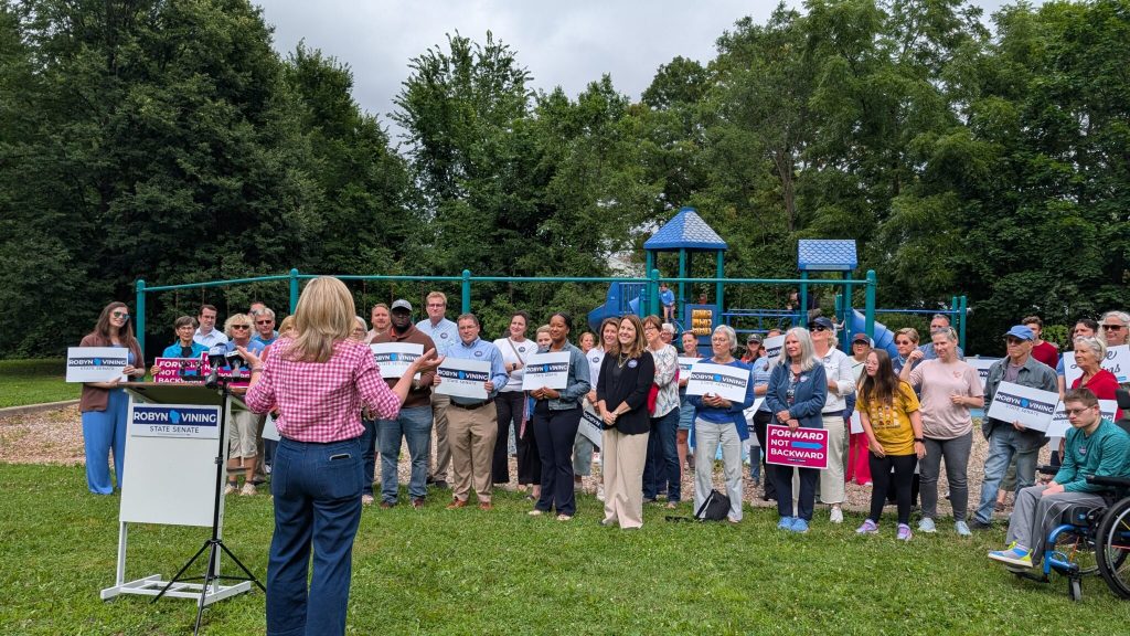 Vining speaks to her supporters at her campaign announcement. (Photo by Baylor Spears/Wisconsin Examiner)