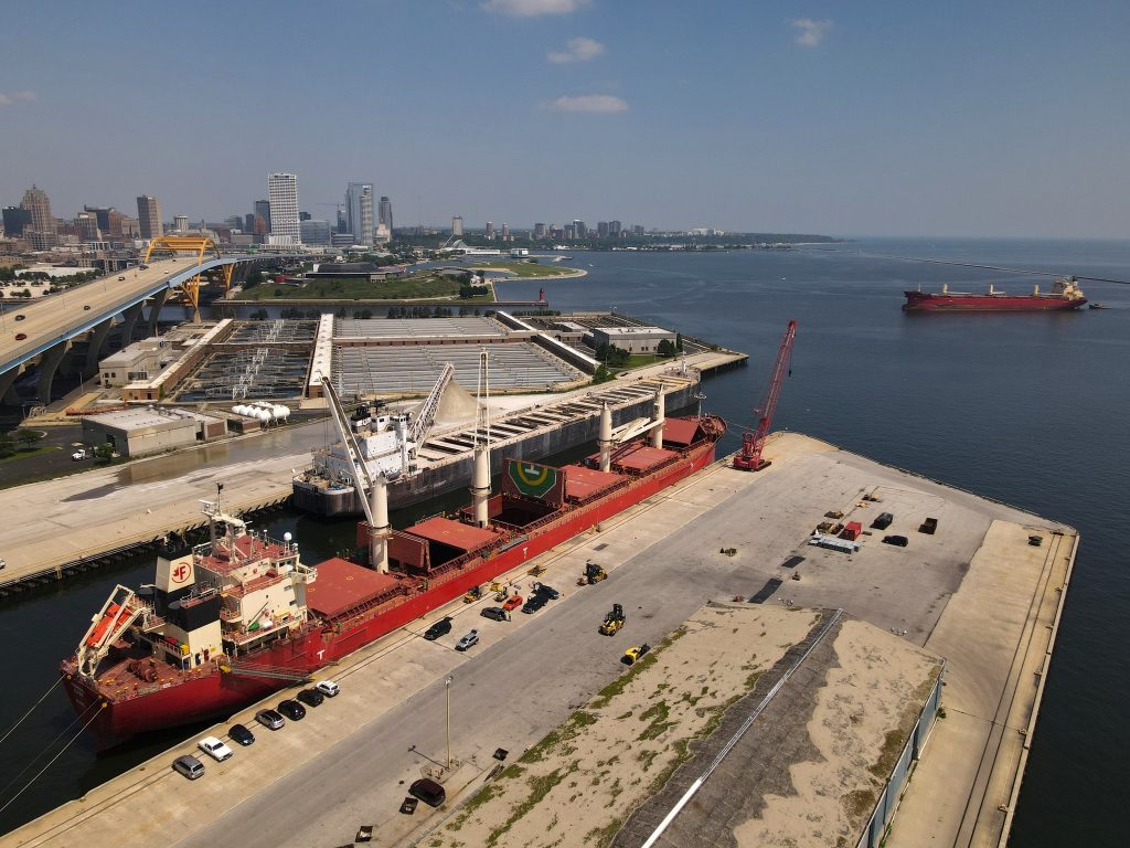 A ship is docked at the Port of Milwaukee. Photo courtesy of the Port of Milwaukee