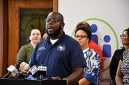 Rep. Supreme Moore Omokunde speaks at Safe & Sound. Photo by Jeramey Jannene.