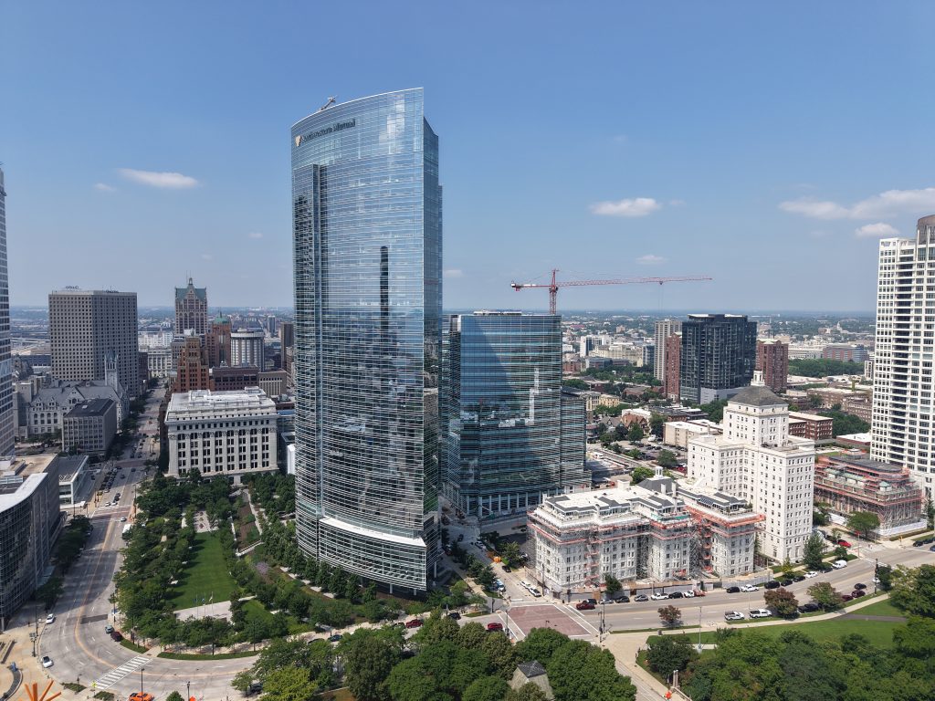 Northwestern Mutual Tower (left) and the North Building (right). Photo by Urban Milwaukee staff.