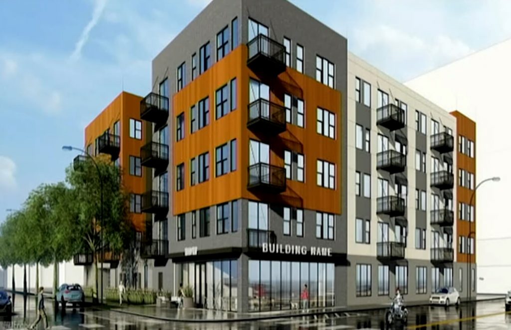 Conceptual rendering of proposed development at 1435 S. 1st St. Image presented by Bear to CPC.
