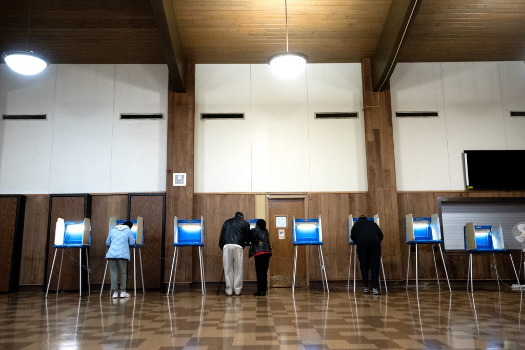 Voters fill out ballots during a presidential election Tuesday, Nov. 5, 2024, at Washington Park Senior Center in Milwaukee, Wis. Angela Major/WPR