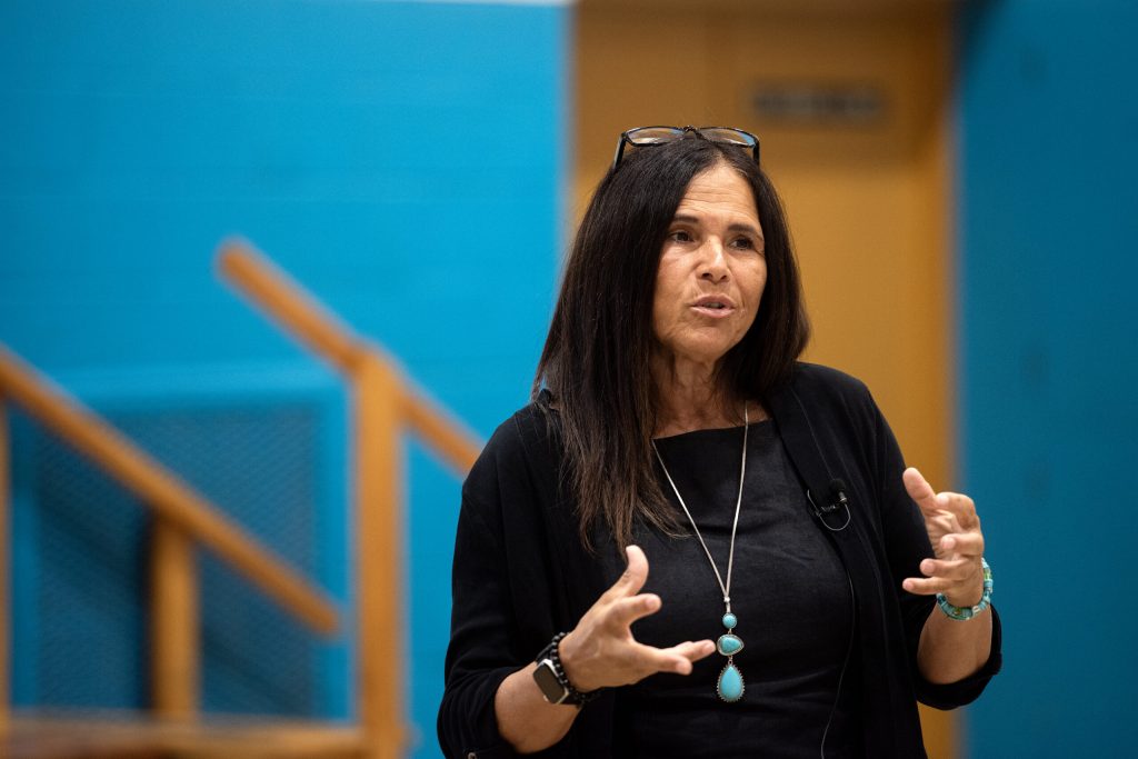 Milwaukee Public Schools Superintendent Brenda Cassellius speaks to parents and community members during a listening session Monday, July 28, 2025, at Congress School in Milwaukee, Wis. Angela Major/WPR