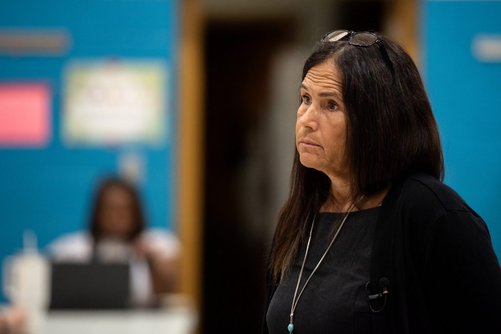 Milwaukee Public Schools Superintendent Brenda Cassellius listens to feedback from parents and community members Monday, July 28, 2025, at Congress School in Milwaukee, Wis. Angela Major/WPR