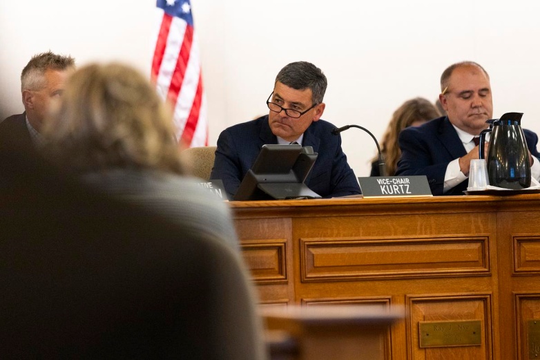 Wisconsin Joint Finance Committee Vice Chair Rep. Tony Kurtz, R-Wonewoc, listens to a fellow legislator during a Joint Finance Committee executive session June 5, 2025, at the State Capitol in Madison, Wis. Kurtz has proposed legislation that would reauthorize the Knowles-Nelson Stewardship Fund at $28.25 million per year. (Joe Timmerman / Wisconsin Watch)