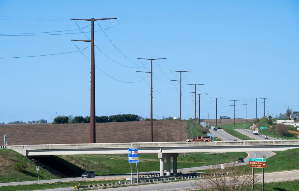 The Cardinal-Hickory Creek transmission line in Dane County. Photo courtesy of ATC and ITC Midwest