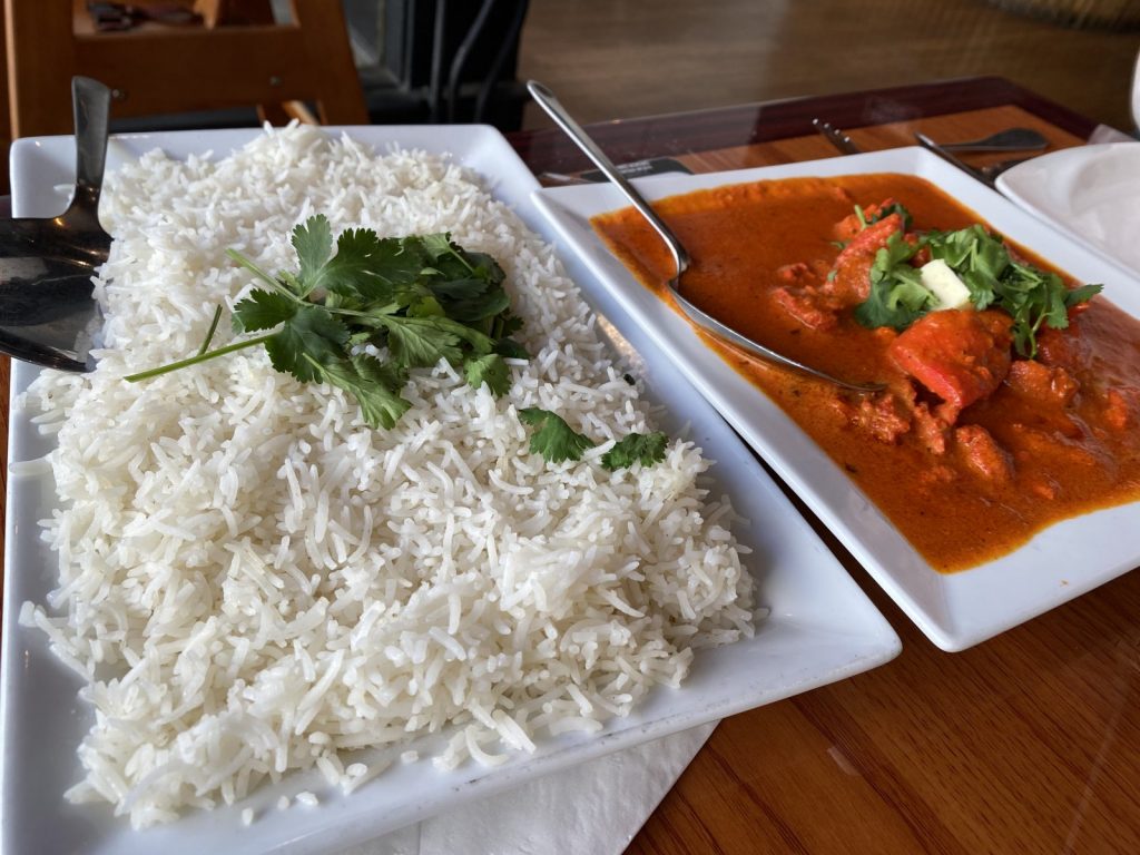 Chicken makhani and rice from Anmol. Photo taken Feb. 29, 2024 by Cari Taylor-Carlson.