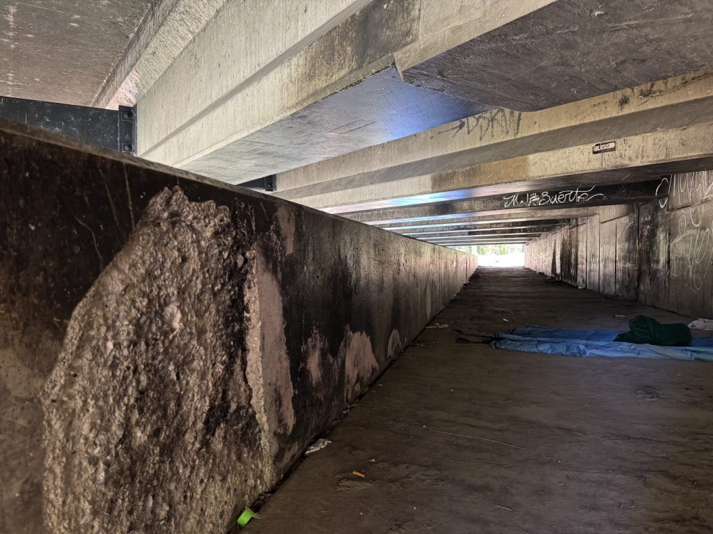 This homeless encampment under a bridge next to Milwaukee’s Kinnickinnic River used to have tents, couches and chairs. Evan Casey/WPR