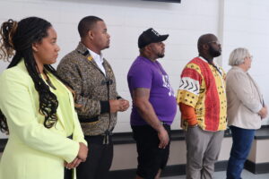 From left to right Sen. Dora Drake (D-Milwaukee), Rep. Kaylan Haywood (D-Milwaukee), Vaun Mayes of ComForce, and Rep. Supreme Moore Omokunde. (Photo by Isiah Holmes/Wisconsin Examiner)
