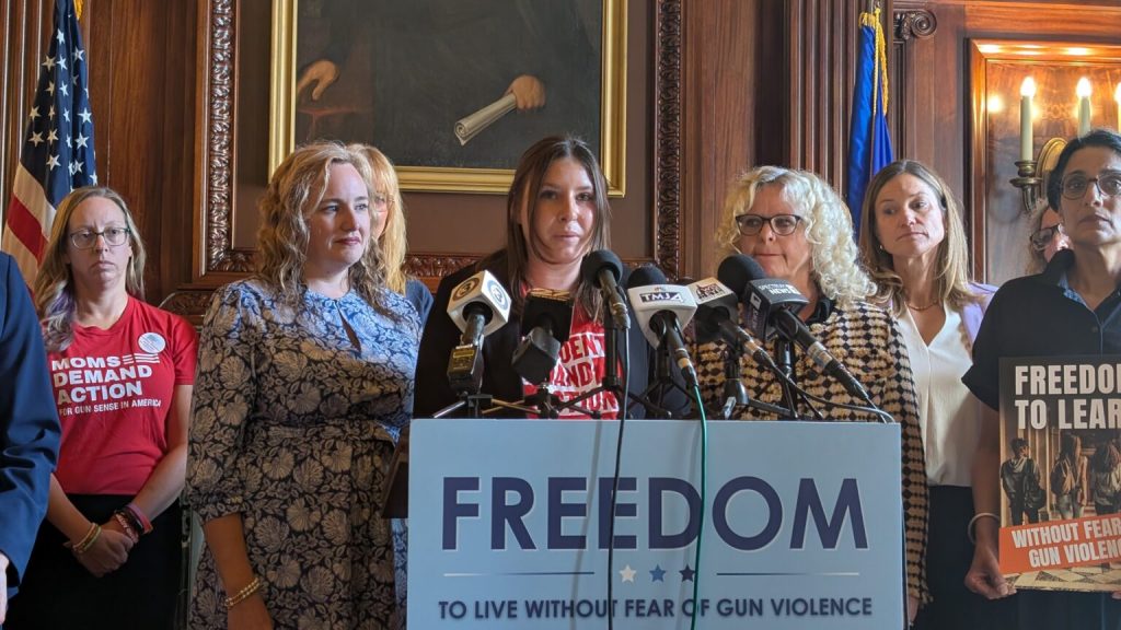 “I fear for my life on campus now, going to class each day with the knowledge that, at any moment, my lecture hall might become the site of a shooting, my classmates the victims shown on television, my parents the ones receiving frantic texts of ‘I love you,’” said Nessa Bleill, founder and president of the University of Wisconsin-Madison chapter of Students Demand Action. PHoto by Baylor Spears, Wisconsin Examiner.