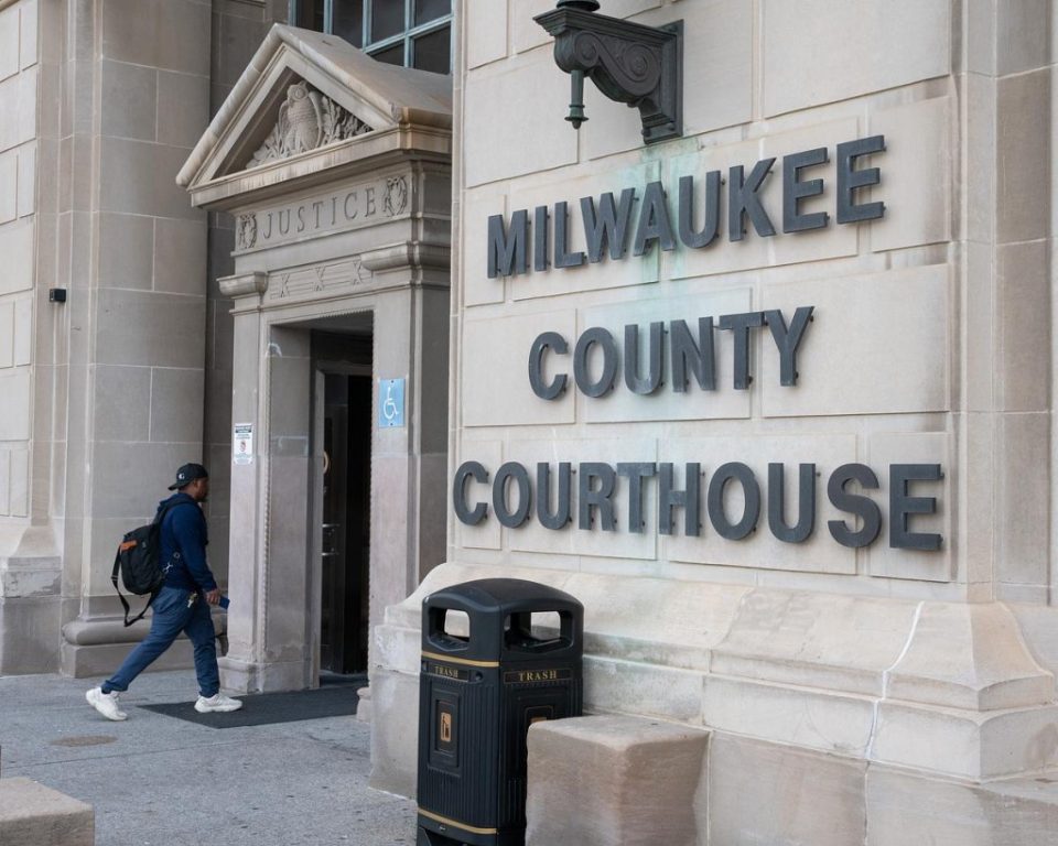 A man enters the Milwaukee County Courthouse on July 10, 2025, in Milwaukee. (Jonathan Aguilar / Milwaukee Neighborhood News Service / CatchLight Local)