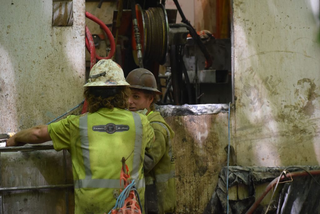 Crews worked to abandon or seal a hole drilled as part of a mining company’s exploration of the Bend deposit in the Chequamegon-Nicolet National Forest on July 17, 2025. Danielle Kaeding/WPR