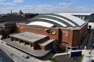 UW-Milwaukee Panther Arena (center) and Miller High Life Theatre (left). Photo by Jeramey Jannene.