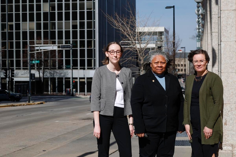 Elena Kruse, left; Jennifer Bias, middle; and Katie York are leaders of the Wisconsin State Public Defender office. Bias, the agency’s top official, said the growth of criminal charges for violating release conditions is a great overreach by prosecutors. (Beck Henreckson / Cap Times)