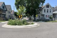 Traffic circle at W. Scott Street and S. 20th Street. Photo by Jeramey Jannene.