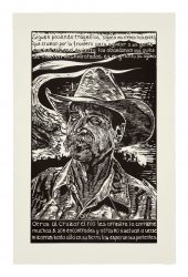 Image: Image: Raoul Deal, "Immigration Series #8", 2013, Woodcut, 40 x 26 1/4 inches, Courtesy of the artist