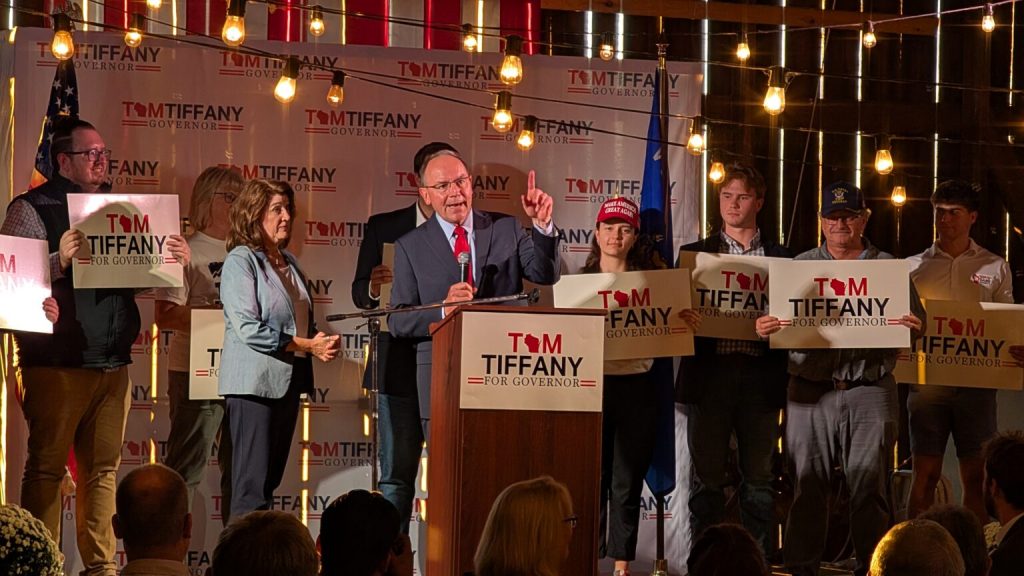 U.S. Rep. Tom Tiffany delivers a speech at his launch event in Wausau. (Photo by Baylor Spears/Wisconsin Examiner)