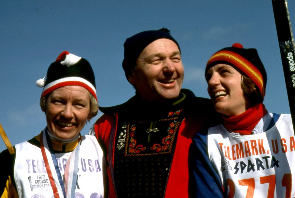 In 1977, American Birkebeiner founder Tony Wise (center) poses with women’s winner Berit Mordre-Lammedal (left) and runner-up Alison Owen-Spencer (right). Photo courtesy of American Birkebeiner Foundation