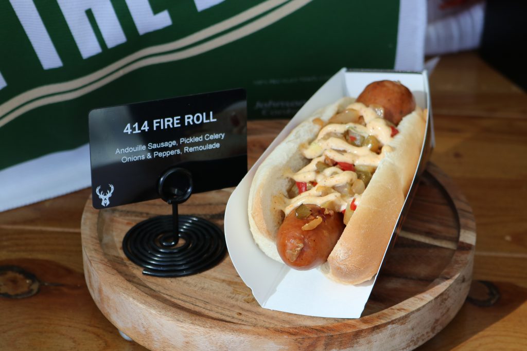 Smokestack's 414 Fire Roll features andouille sausage, pickled celery, onions and peppers and remoulade. Photo by Sophie Bolich.