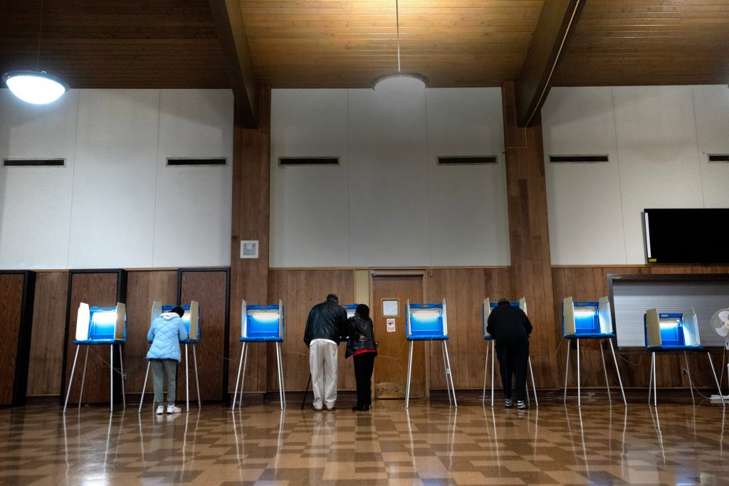 Voters fill out ballots during a presidential election Tuesday, Nov. 5, 2024, at Washington Park Senior Center in Milwaukee, Wis. Angela Major/WPR