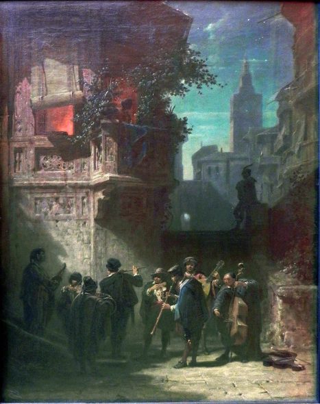 Painting by Carl Spitzweg - Moonlight Serenade - (c.1840)