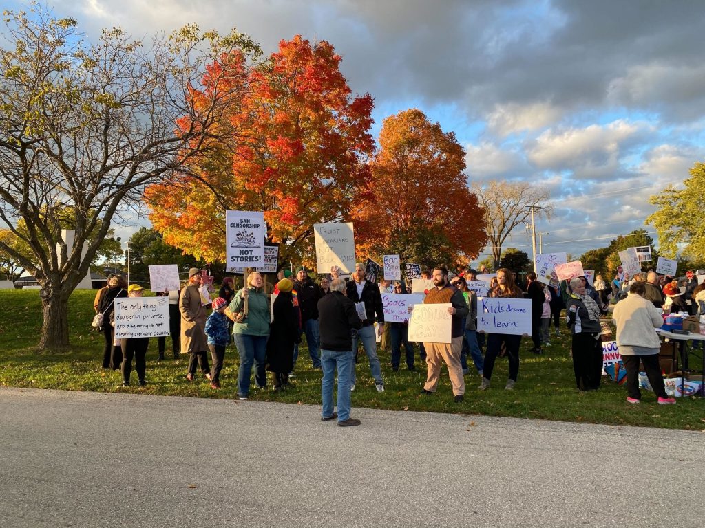 Protesters clash at Hales Corners Library over access to LGBTQ+ books. Steph Conquest-Ware/WPR