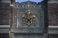 Owls modeled in glazed architectural terra cotta appear on Neeskara Elementary, built in the mid-1920s. Photo by Ben Tyjeski.