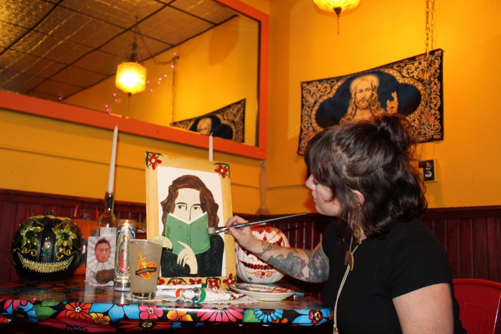 Local Milwaukee Artist Jenny Jo Wennlund will lead a spicy and spooky-themed paint and sip after-hours from 8-10 p.m. on Sunday, October 19, at the Café Corazón in Bay View (at 2394 S. Kinnickinnic Ave.) in Milwaukee. The 21+ Halloween-themed Paint and Sip costs $35 per person. Photo courtesy of Café Corazón.
