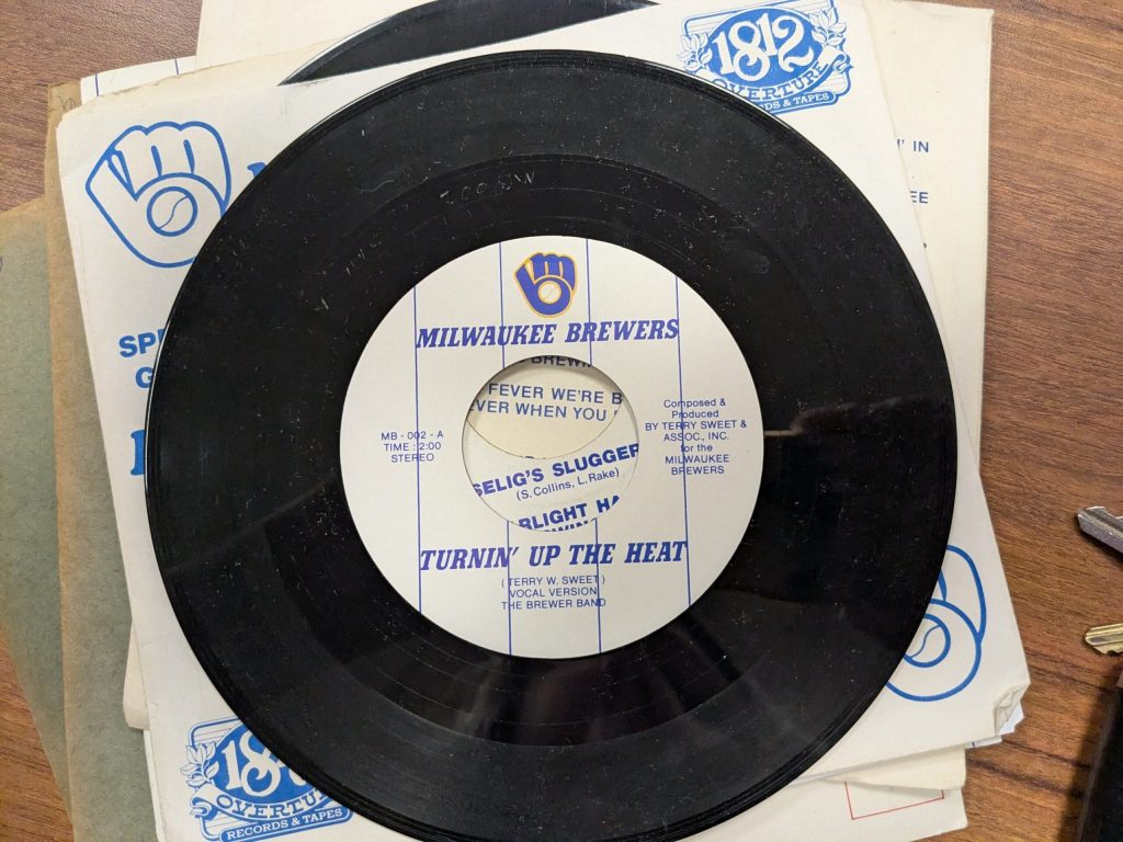 A 45 RPM vinyl record of “Turnin’ Up the Heat” by Terry Sweet, from the Mills Music Library collection. Richelle Wilson/WPR