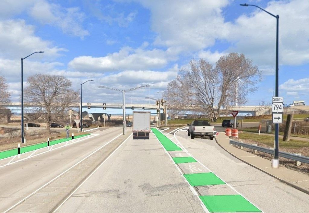 Figure 3: Rendering of a new signalized intersection with the southbound exit and entry ramps at 794 and the Lincoln Avenue Viaduct