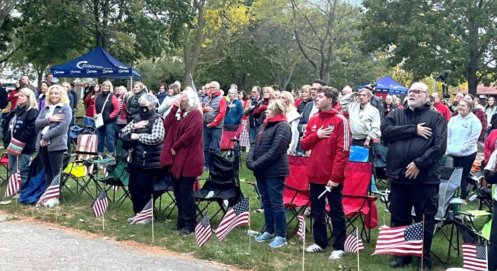 Hundreds gathered in Saint Francis, Wis. on Oct. 14, 2025 to honor Charlie Kirk. Corrinne Hess/WPR