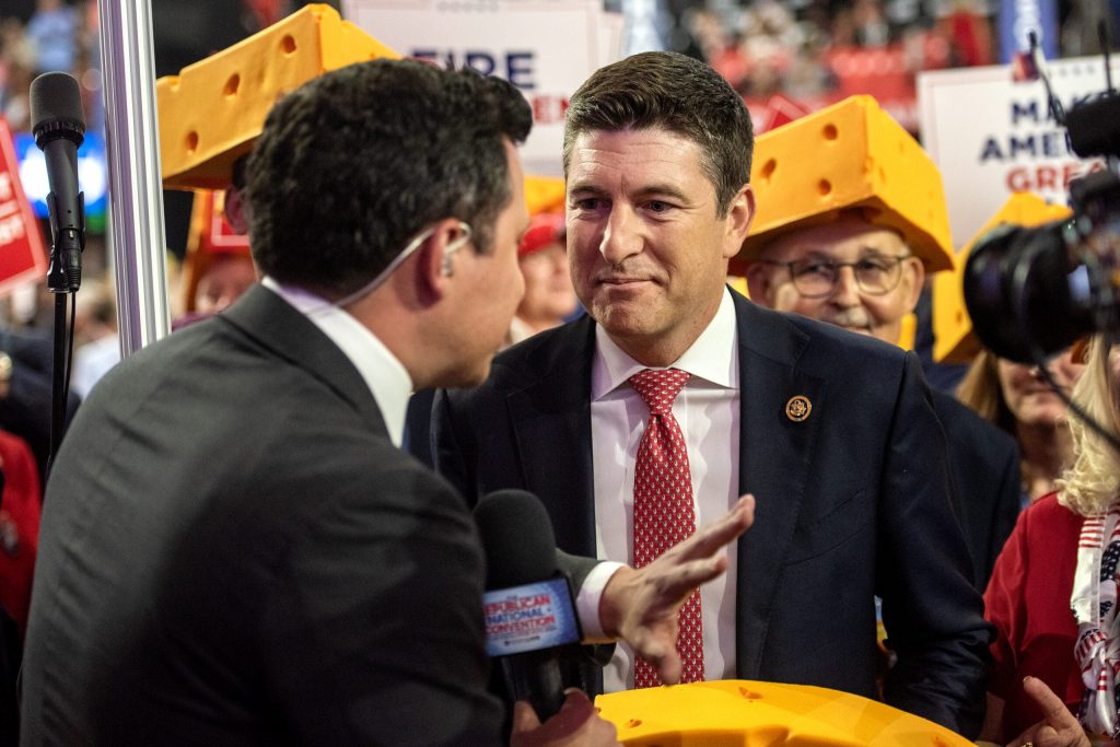 Rep. Bryan Steil is interviewed at the RNC on Thursday, July 18, 2024, at the Fiserv Forum in Milwaukee, Wis. Angela Major/WPR