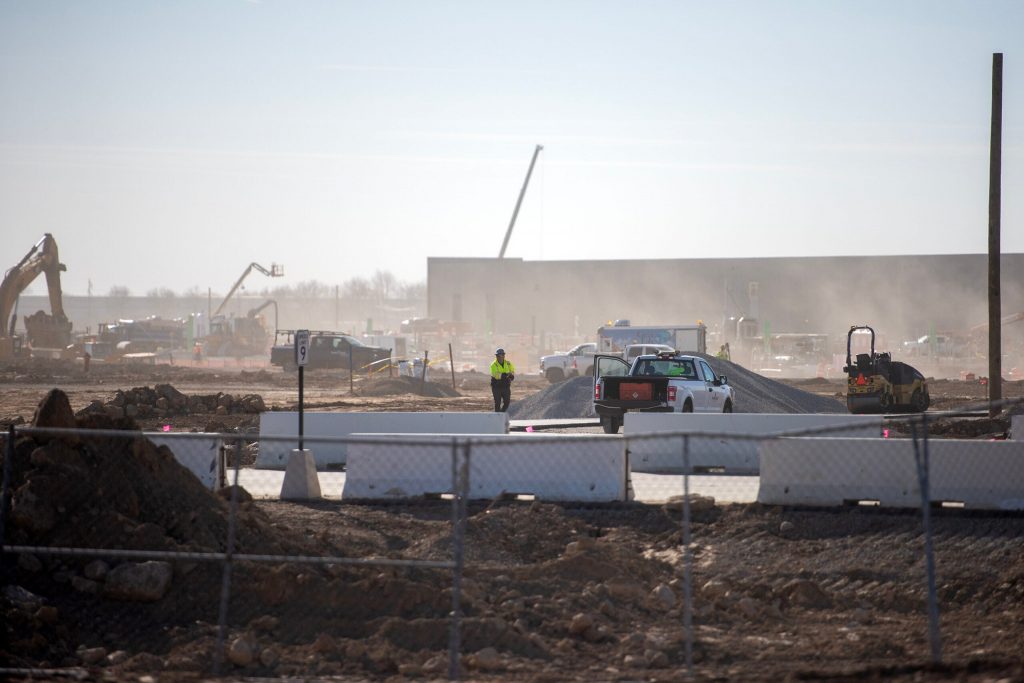 Workers construct a Meta data center Wednesday, Nov. 12, 2025, in Beaver Dam, Wis. Angela Major/WPR