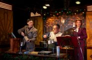 Milwaukee Repertory Theater presents It’s A Wonderful Life: A Live Radio Play in the Stackner Cabaret October 31 – December 21, 2025. Pictured L to R: Wade Elkins, David Flores, Melinda Parrett. Photo by Mark Frohna.