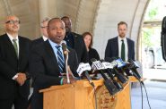 Mayor Cavalier Johnson speaks at a 2024 press conference. Photo by Sophie Bolich.