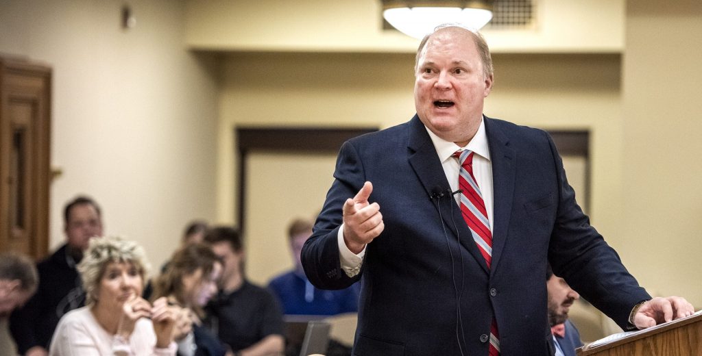 Former state Supreme Court Justice Michael Gableman speaks Tuesday, March 1, 2022, at the Wisconsin State Capitol in Madison, Wis. Angela Major/WPR