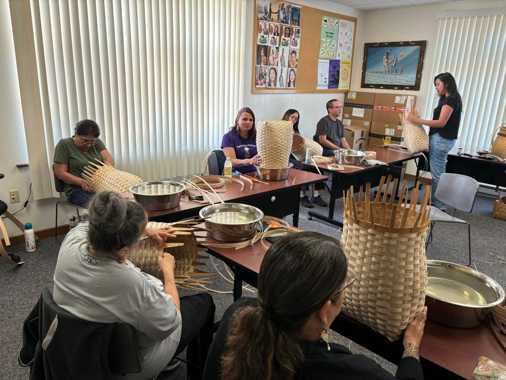 A black ash basket-making class at Oneida Community Library, July 25, 2024. Tribal libraries often provide important cultural programming. Photo courtesy of Oneida Community Library