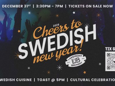 Second Annual Swedish New Year Event at Lakefront Brewery has Guests Counting Down to 2026 at 5 p.m. and Entering a Build-A-Shelf Contest