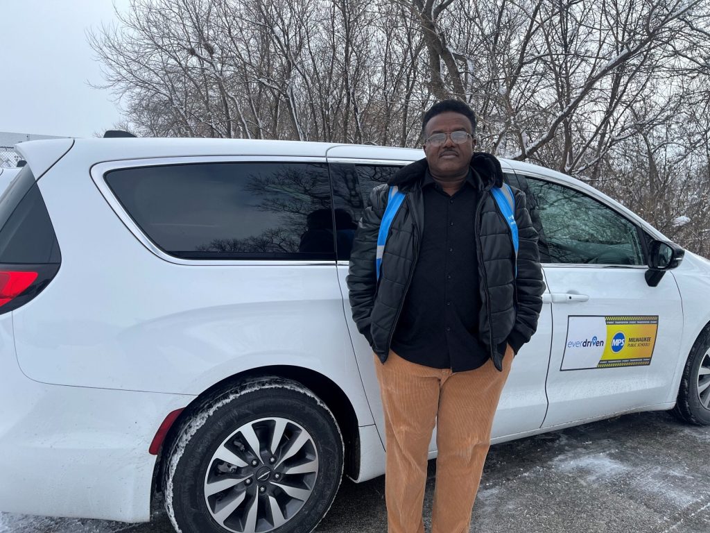 Osama Kabashi recently started driving a van with EverDriven. The company contracts with Milwaukee Public Schools. Corrinne Hess/WPR
