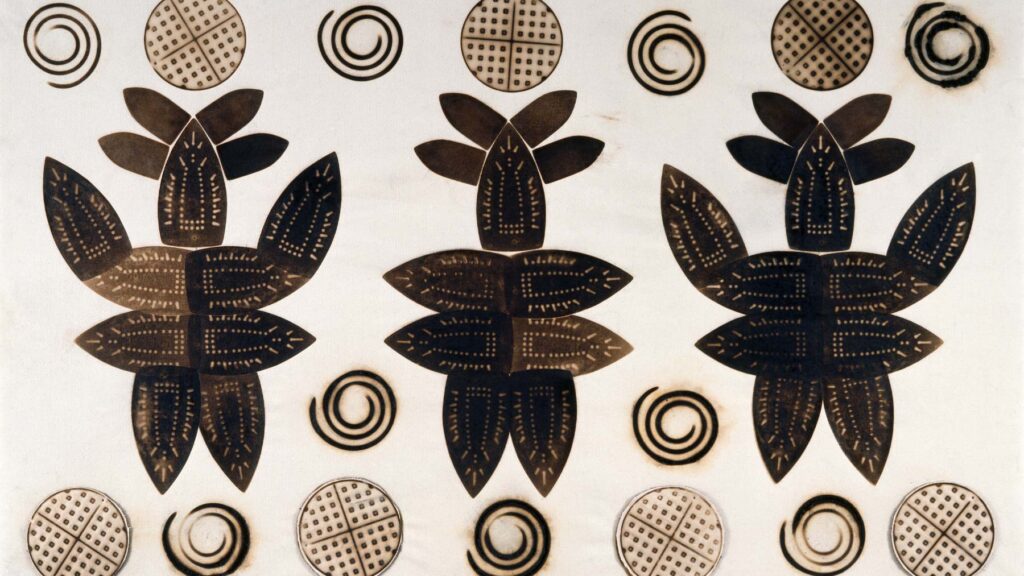 Image: Willie Cole (American, b. 1955), Domestic Dancers (detail), 1998. Scorches on canvas. 76 × 73 1/2 in. (193.04 × 186.69 cm). Gift of the African American Art Alliance with additional support from Delta Memorial Endowment Fund, Inc. of the Milwaukee Alumnae Chapter of Delta Sigma Theta Sorority, Inc. and LaMarr and Lynda J. Franklin M1999.1. Photo by Larry Sanders. © Willie Cole