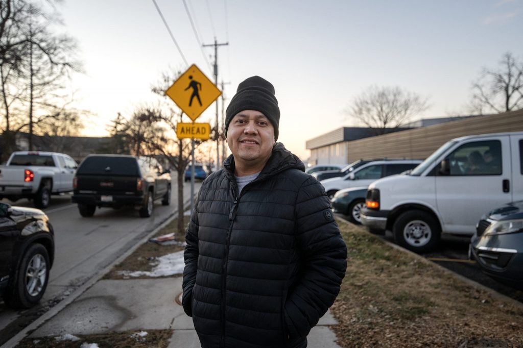 Esteban Sanchez stands outside the Community Space on Wednesday, Jan. 7, 2026, in Whitewater, Wis. Angela Major/WPR