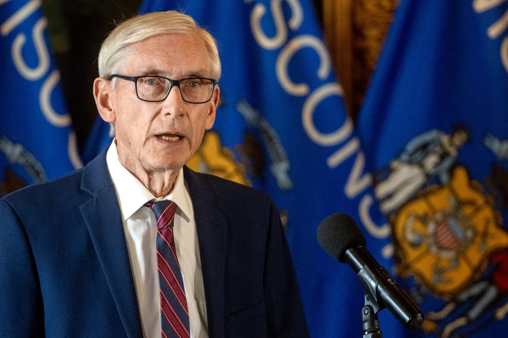 Gov. Tony Evers speaks to the press Monday, Jan. 12, 2026, at the Wisconsin State Capitol in Madison, Wis. Angela Major/WPR