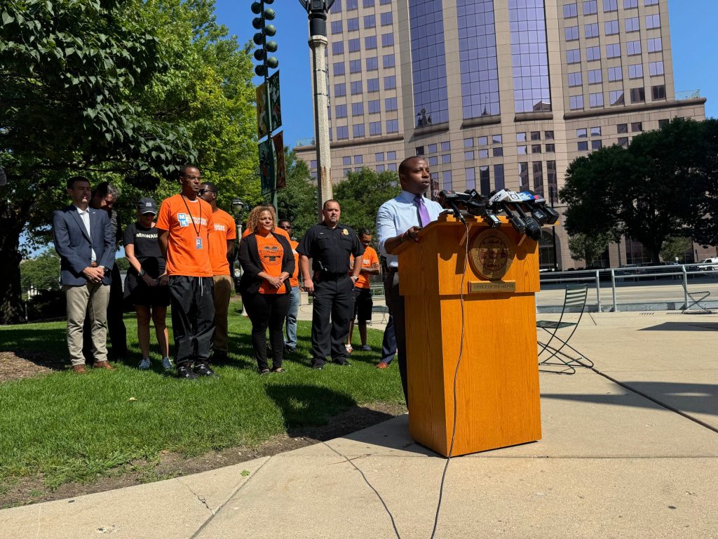 Milwaukee Mayor Cavalier Johnson speaks during a press conference on Friday, Aug. 8, 2025. Evan Casey/WPR