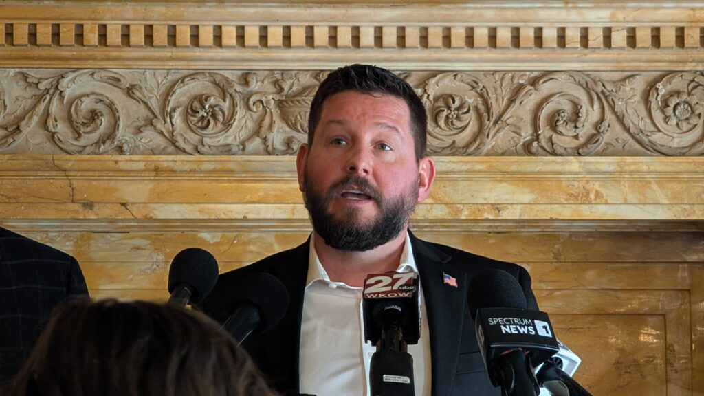  Rep. Elijah Behnke (R-Town of Chase) said that the Trump accounts are “designed to help families build long-term financial security” and allow children to “grow alongside the American economy.” (Photo by Baylor Spears/Wisconsin Examiner)