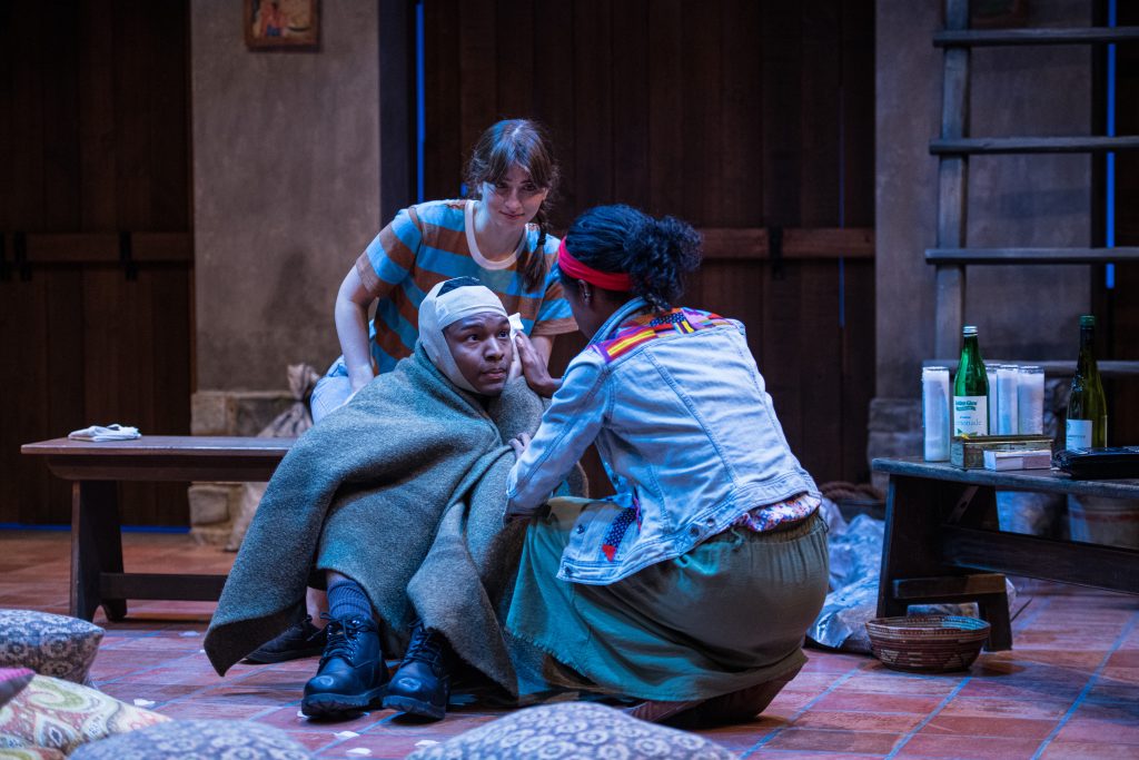 Rebecca Kent, Ethan Hightire and Tyler Cruz in Renaissance Theaterworks’ production of “Cardboard Piano” by Hansol Jung. Photo by Ross Zentner.