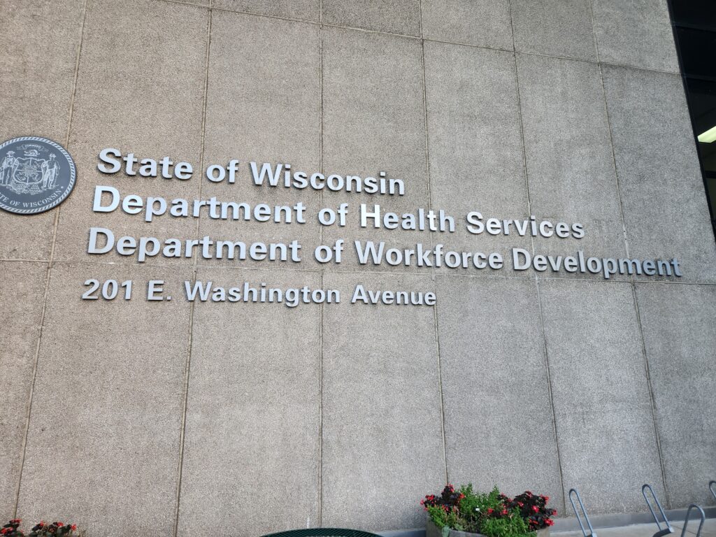 The offices of the Wisconsin Department of Workforce Development, in Madison. The department administers the state unemployment insurance program. (Wisconsin Examiner photo)