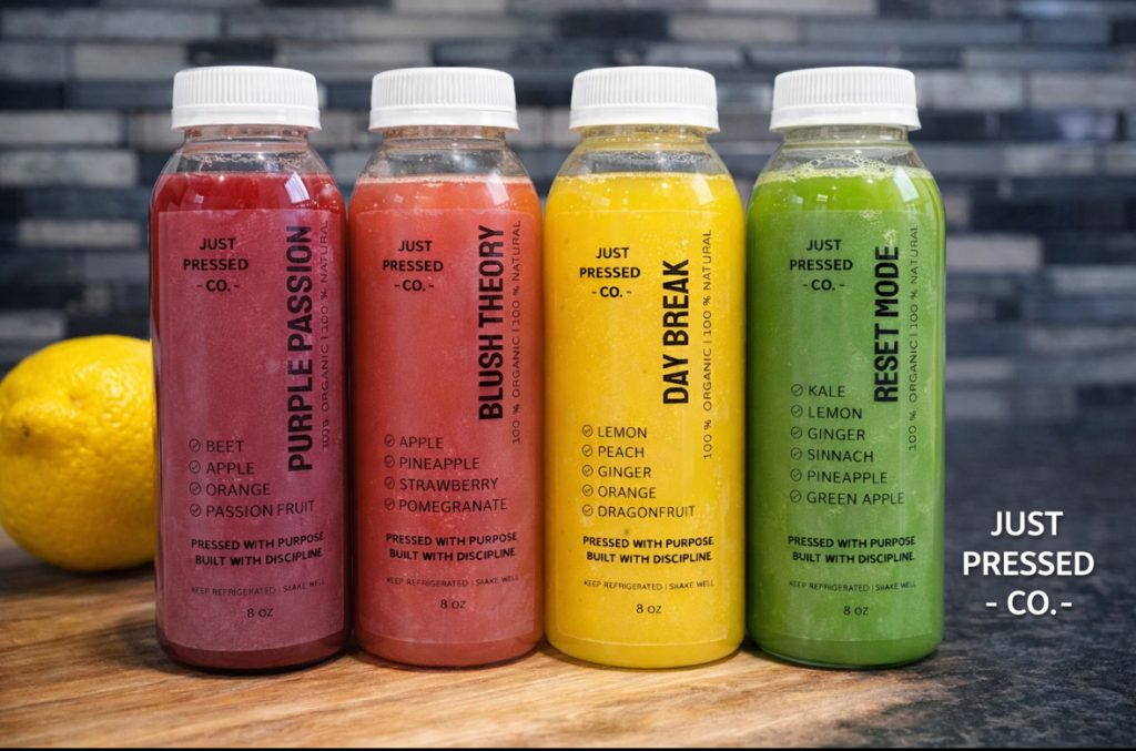 Just Pressed juices. Photo courtesy of Maria Acevedo.