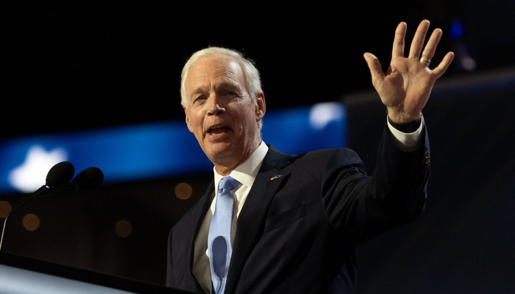 U.S. Sen. Ron Johnson speaks at the RNC on Monday, July 15, 2024, at the Fiserv Forum in Milwaukee, Wis. Angela Major/WPR