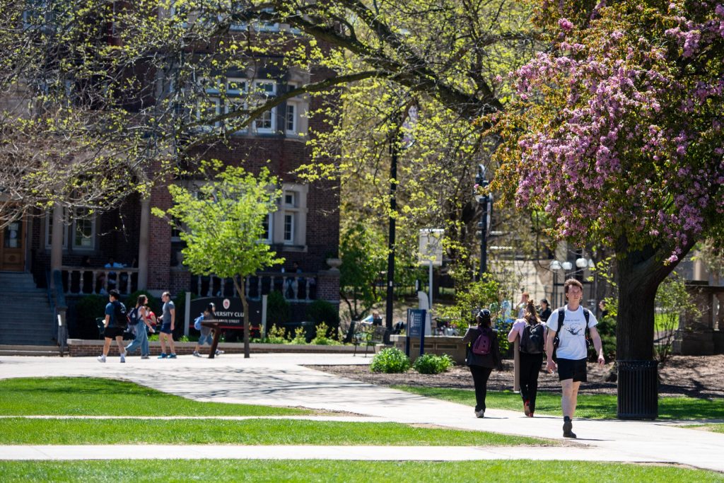 UW-Madison students walk on campus Tuesday, May 6, 2025, in Madison, Wis. Angela Major/WPR